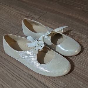 Elephantito Cream Sparkle Mary Jane Flats with Bow